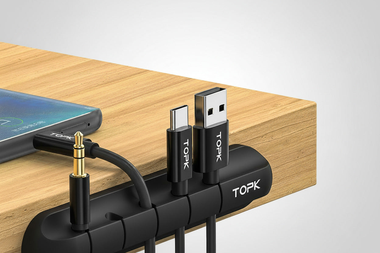 Organizador de cables de silicona para escritorio y viaje.